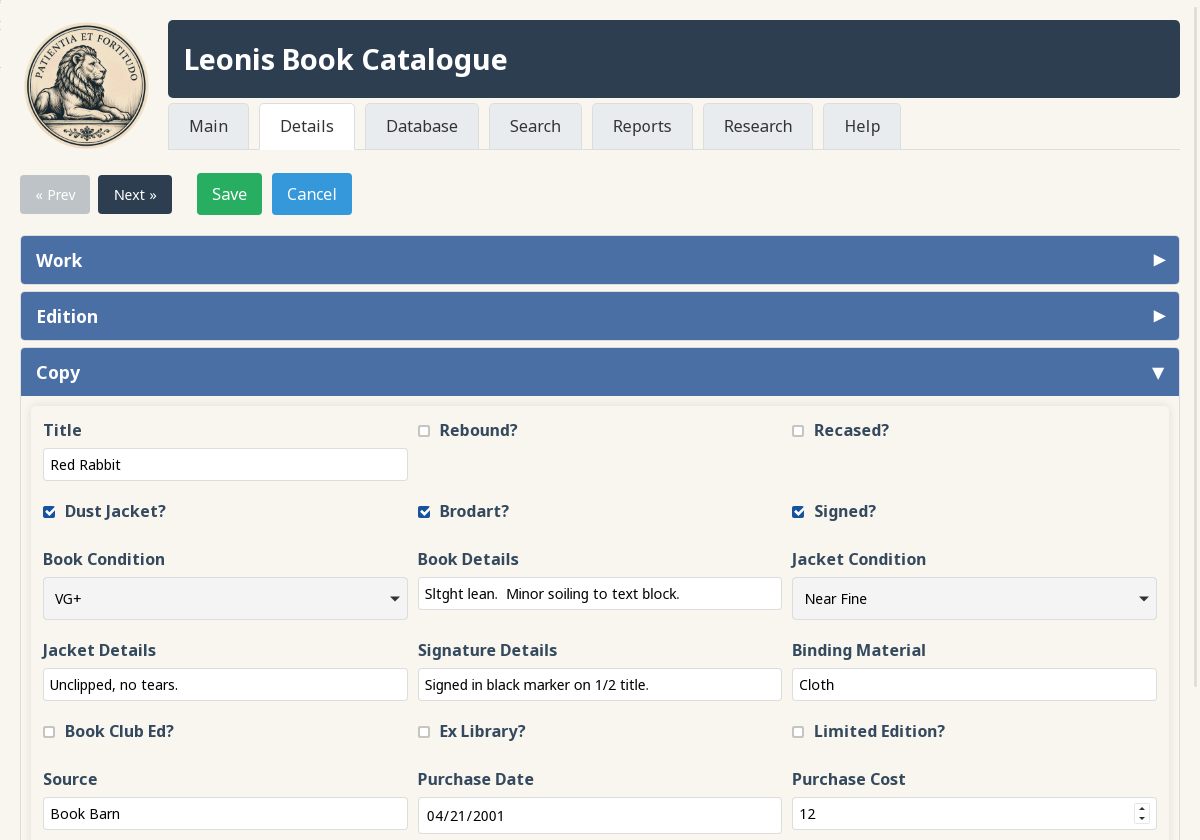 Book Details editor